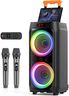 JYX Karaoke Machine with 2 Wireless Microphones for Adults, Dual 8" Subwoofer Big Bluetooth Speaker with 500W Peak Power, PA System with DJ Light, Rolling Wheels and Trolley, Perfect for Outdoor Party