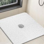 Shower Mat Non Slip,32 x 32 Inch Extra Large Square Shower Mat with Drain Hole in Middle,Soft Loofah Bath Mat Shower Stall Mat Bathtub Mat for Inside Shower Bathroom,Without Suction Cups (White)