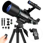 NACATIN Telescope for Kids, 70mm Aperture (15X-150X) AZ Mount Telescopes for Astronomy Beginners, Portable Refractor Telescope with Tripod, Phone Adapter and Wireless Remote Black