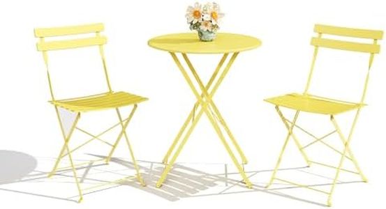 GarveeLife 3-Piece Folding Bistro Set, Foldable Patio Furniture Set with Premium Frame, Outdoor Bistro Table and Chairs Set of 2 for Patio, Garden and Balcony, Yellow