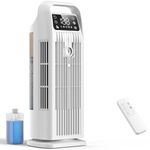 Portable Air Cooler, 4 in 1 Air Conditioner 1200ML Evaporative Air Cooler with Remote Control, 120° Oscillating 4 Speeds 12H Timer Mist Spray Tower Fan for Home Office（White）
