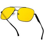 KANASTAL Black Night Driving Glasses Mens Yellow Tinted Oversized Night Driving Large Square Womens Metal Polarised Headlight Glasses UV400 - Black Frame Yellow Lens