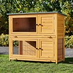 Feel Good Large Rabbit Hutch 4ft Double Tier Hutch with Outdoor Rain Cover