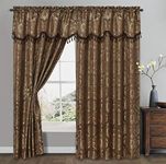 GOHD Simple Classic. Jacquard Window Curtain Panel Drape with Attached Wave Valance. 2pcs Set. Each pc 54 inches Wide x 84 inches Drop with Valance. (Brown)