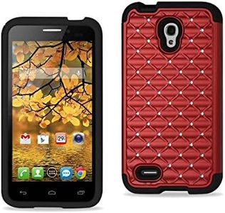 Reiko Diamond Hybrid Protector Cover Case for Alcatel Onetouch Conquest - Retail Packaging - Black & Red