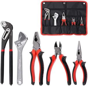 Swpeet 5Pcs Pliers Set with Storage Pouch Assortment Kit, Including Tongue and Groove Plier, Water Pump Pliers, Long Nose, Diagonal Cutting, Locking Pliers, Adjustable Wrench and Linesman Pliers