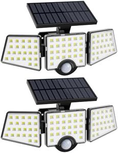 LE Solar Flood Lights Outdoor, Motion Activated Security Lights, WL4000 High Brightness, 3 Adjustable Heads 270° Wide Lighting Angle, IP65 Waterproof, Wireless Wall Lamp for Porch Yard Garage, 2 Packs