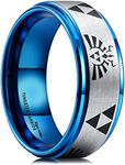 King Will 8mm Blue Silver Tungsten Rings for Men Women Wedding Bands The Legend Of Zelda Triforce Ring Matte Finished Comfort Fit, Z(68.47mm), Tungsten, No Gemstone