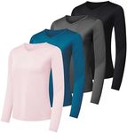 4-Pack: Womens Dry-Fit Long Sleeve V-Neck Shirt Tops T-Shirt Fashion Workout Gym Tees Athletic Active Adult Ladies Tshirt Clothing Fall Casual Outfit V Running Activewear Exercise UPF - Set 6, L