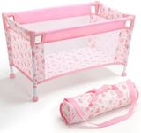 Baby Doll Crib for 12-18 Inch Dolls, Chyyeerkidd Pack and Play Pink Floral Baby Doll Bed with Carry Bag, Travel-Friendly Reborn Baby Doll Accessories for Girls Ages 3+, Easy Assembly (White)