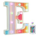 Rainbow Light Up Letters, Colorful LED Letter Lights 16 Color Changing Alphabet Sign Gifts for Girls Women Party Birthday Decorations Remote Night Light Christmas Valentine Wall Table Decor - E