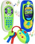 Aukfa Pretend Play Cell Phone Tv Remote & Car Key Accessory Playset For Kids With Lights Music & Sounds (Set Of 3)