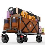 Timber Ridge 47" L Collapsible Wagon with Tailgate & Brake, 300lbs Heavy Duty Beach Wagon with All-Terrain Big Wheels, 250L Foldable Utility Cart for Sand Camping Sports Shopping, Orange