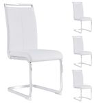 AISYKOD Dining Chairs Set of 4, Modern Dining Room Chair with Faux Leather Upholstered Seat High Back & Sturdy Chrome Silver Legs, Sillas De Comedor Chair for Dining Room, Kitchen,Living Room,White