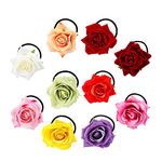 10 Pack Colorful Handmade Rose Flower Hair Bow Wreath Garland Elastic Stretchy Decorative Hair Ties Ponytail Holder Band Scrunchies Ring for Women Wedding Bridal Party Hairstyles