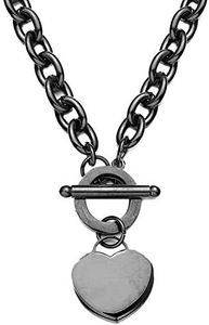 WangGao Elegent Love Stainless Steel Link Chain Blank Heart Charms Necklace for Women Toggle Clasp Closure,Black