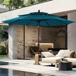 PHI VILLA 10ft Outdoor Patio Umbrellas for Outside, 3 Tier Vented Market Table Umbrella Windproof for Backyard, Deck, Garden, 1.5" Pole, Cyan（No Base）