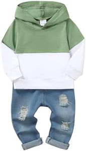 Lufebut Conjunto Ropa de Bebé Niño Letra Impreso Manga Larga Sudadera con Capucha Tops Conjunto de Chándal + Vaqueros 2 Piezas Verde, 6-12 Meses