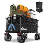 Sekey Collapsible Foldable Wagon with Big All-Terrain Beach Wheels, Heavy Duty Folding Utility Garden Cart with 220lbs Weight Capacity and Drink Holders. Black