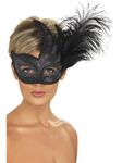 Smiffys Ornate Colombina Feather Mask, Black , Eyemasks Fancy Dress, Adult Dress Up Eye masks