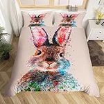 Rabbit Bedding Set for Kids Easter Gift, Tie Dye Comforter Cover Twin Cute Animal Bunny Duvet Cover for Girls Boys Women Easter Decor, Kawaii Grey Rabbit Pet Bed Cover with Corner Ties, Watercolor