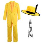 Adults Yellow Suit Costume - Large - Yellow Suit Jacket and Trousers, Yellow Hat with Black Feather, Patterned Tie - Adults 80s Fancy Dress Costume