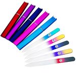 Glass Files for Nails, Manicure Glass Fingernail Files with Cases, Gentle Precision Filing, Leaves Nails Smooth - 5-Piece Bona Fide Beauty Premium Czech Glass Files