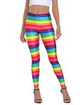 HDE Women's Leggings Graphic Print Tights Fun Digital Design Holiday Elastic Pants Rainbow