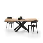 Mobili Fiver, Emma 140(220) x90 cm Extendable Table, Rustic Oak with Black Crossed Legs, Made In Italy