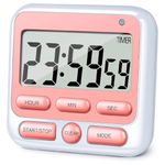 HASTHIP® LCD Digital Timer Magnet Alarm Clock 24hs Countdown Timer Time Reminder Baking Timer with Folding Bracket Battery Powered Timer for Kitchen, Study, Working Out, Pink