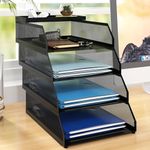 PUNCIA 4-Tier Stackable Desk Organiser A4 Filing Tray Metal Mesh Paper Storage Letter Tray Black Magazine File Holder Desk Tidy Document Notebooks Sorter Rack for Home Office School Classroom