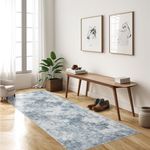 2x6 Laundry Room Rug Runner, Deerly Thin Runner Rugs for Hallway, Kitchen Runner Rug, Washable Runner Rug, Modern Abstract Area Rug, Soft Carpet Runner for Bathroom Kitchen Bedroom, Blue/Grey