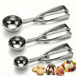 3Pcs Ice Cream Scoops, Cookie Scoop Set with Ergonomic Trigger & Easy Release, Stainless Steel Non-Stick Mirror Polished, Dishwasher Safe Rust Resistant for Home Baking, Meatballs, Fruit & Desserts