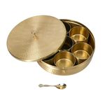 ZAARIYA Hammered Pattern Handcrafted Brass Masala/Spice Box Set With Spoon Container 90 ML-Food Spice Storage Rack Indian Boxes Dani Dabba For Kitchen (8-INCH)