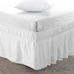 Lewondr Wrap Around Bed Skirts, Hotel-Quality Openwork Ruffles for Queen & King Beds with 15 in. Drop, Silky Fabric with Adjustable Elastic Belt Easy Fit Wrinkle & Fade Resistant, White