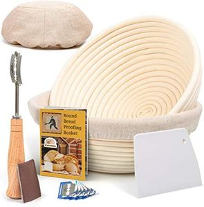 9 Inch Bread Banneton Proofing Basket Round with Liner Cloth– Set of 2 + Premium Bread Lame and Slashing Scraper, the ideal Baking Bowl for Sourdough and Yeast Bread Dough