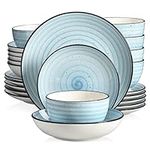 vancasso Bonbon Blue Dinner Set- 24 Pieces Stoneware Dinnerware Set, Handpainted Spirals Pattern Ceramic Combination Set with Dinner Plate/Dessert Plate/Pasta Bowl/Deep Bowl, Service for 6