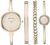 Anne Klein Women's Bangle Watch and Premium Crystal Accented Bracelet Set, Gold/Pink, Elegant