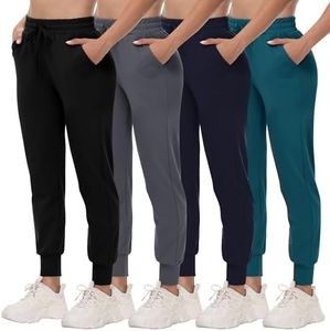 CAMPSNAIL 4 Pack Joggers for Women - Sweatpants with Pockets Lightweight Comfy Yoga Pants for Workout Travel Lounge