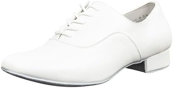 Linodes Men's Latin Dance Shoes 1 Inch Leather Sole Ballroom Salsa Tango Waltz Character Shoe, White, 8.5