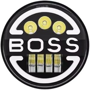 Autozap 7 Inch Boss Style LED Headlight With Hi/Low Beam, Angel Eye Lamp Compatible with Mahindra Thar, Wrangler, Royal Enfield Classic & Electra (White & Amber)