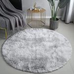 Tenekee Round Rugs for Bedrooms Fluffy Living Room Circle Area Rug Soft Shaggy Carpet for Kids Room Floor Mat(Grey white, 120cm)