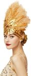 BABEYOND Carnival Feather Headpiece Showgirl Headband Women's Feather Pageant Headband 1920s Flapper Headband (Gold)