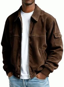 Febteebou Corduroy Shirt Men Casual Zip Up Flannel Shirt Shackets Long Sleeve Collared Vintage Jackets with Pockets