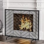 IRONMAX Fireplace Screen, 39 x 31 Inch Single Panel Heavy Duty Fireplace Screens for Wood Burning Fireplace, Modern Decorative Metal Mesh Fire Spark Guard for Indoor & Outdoor (Black)