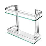 JANTEELGO 2-Tier Bathroom Shelves, Shower Caddy Bath Basket Storage Shelf, Thick Tempered Glass Aluminum Wall Mounted Bathroom Shelf Rack Kitchen Storage Shelf (2-Tier)