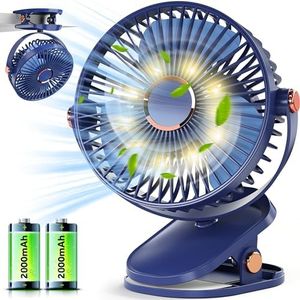 BoriYa Ventilateur Usb - Petit Ventilateur de Table avec LED, 4000mAh Rechargeable Ventilateur Pince, Electrique Ventilateur Bureau Silencieux, 15h+ Batterie Desk Fan, Portable Ventilateur a Pile