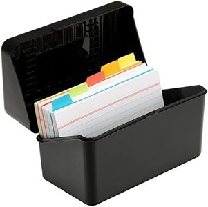 H4D 3x5 Index Card Holder with 100 Heavyweight Ruled Index Cards and 5 Plastic Dividers, Black