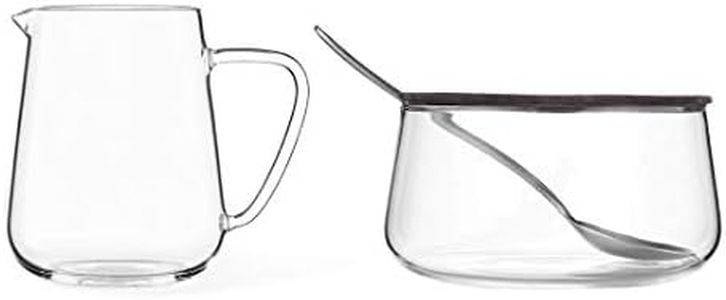 Viva Classic Juego de Crema y Azúcar de Vidrio - Juego para Servir Café y Té - Jarra para Crema de 9.5 oz / 280 ml y Azucarero de 12 oz / 350 ml con Tapa de Corcho y Cuchara de Metal, Leche y Azúcar