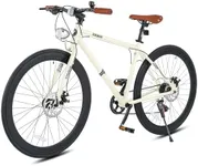 Viribus Hybrid Bikes, 28 inch Road Bike, Mens Bike with Lightweight Aluminum Frame, 700C Hybrid Bicycle 7 Speed, Bicycles for Men Women Adults, Commuter Bikes, City Bikes, Vintage White Style